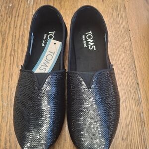 TOMS Black Sequin Slip-Ons